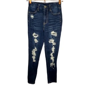 High waisted distressed dark wash skinny jeans size 7 *
